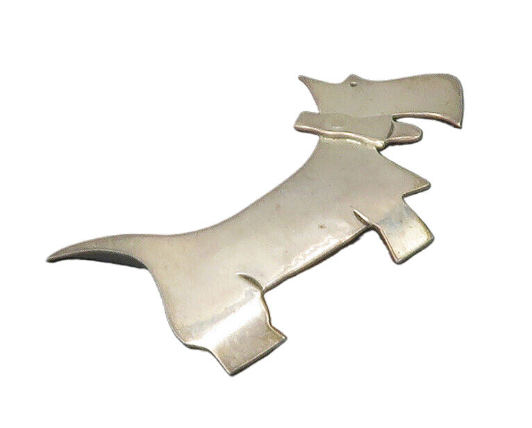 MEXICO 925 Sterling Silver  Vintage Shiny Smooth Dog Motif Brooch Pin  BP6656
