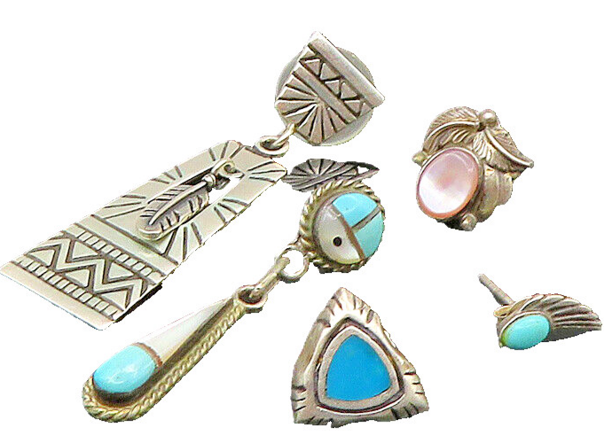 NAVAJO 925 Silver Vintage Turquoise & Multi Stone Lot Single Earrings EG11267