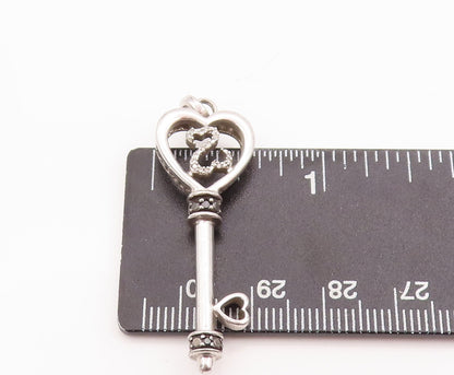 925 Sterling Silver Vintage Pendant Carved Black & White Diamonds Key  PT23085