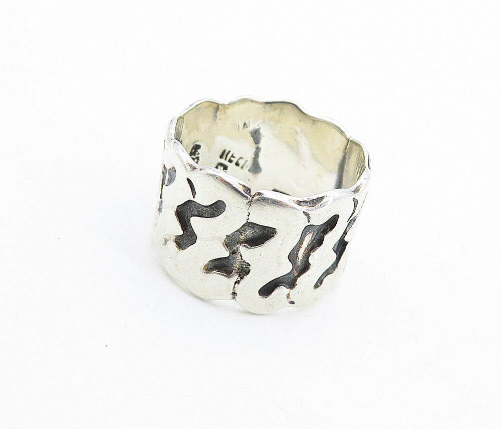MEXICO 925 Silver Vintage Oxidized Pattern Shiny Wavy Band Ring Sz 7 RG7410