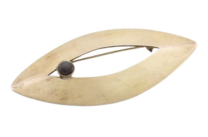 925 Sterling Silver Vintage Brooch Pin MEXICO Round Onyx Modernist Leaf  BP12573