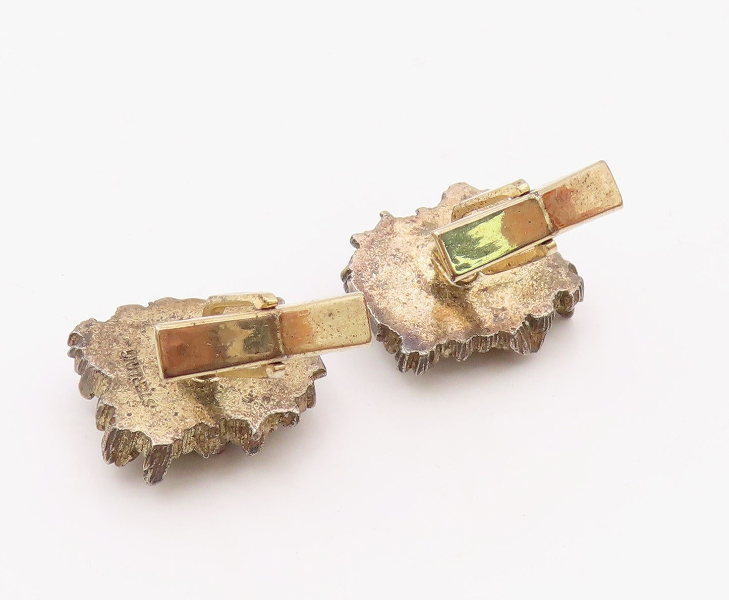 925 Silver  Vintage Gold Plated Brutalist Green Jasper Cuff Links  TR3443