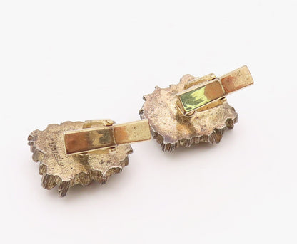 925 Silver  Vintage Gold Plated Brutalist Green Jasper Cuff Links  TR3443