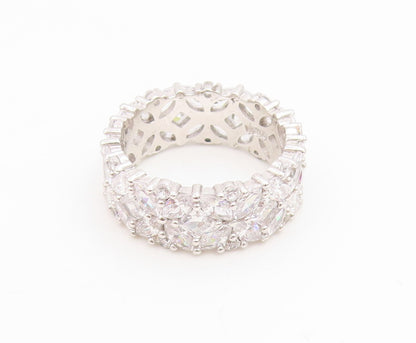 925 Sterling Silver Vintage Ring CZ Elegant Floral Eternity Band  Sz 8  RG35039