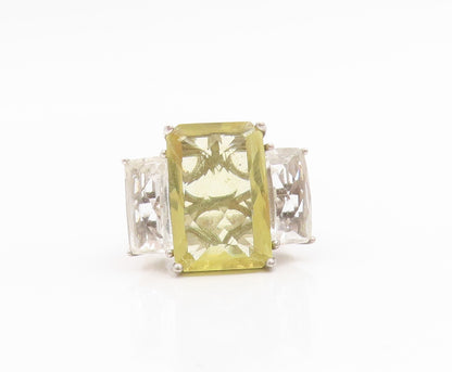 925 Sterling Silver Vintage Ring Real Quartz Large Statement Band  Sz 7  RG34827