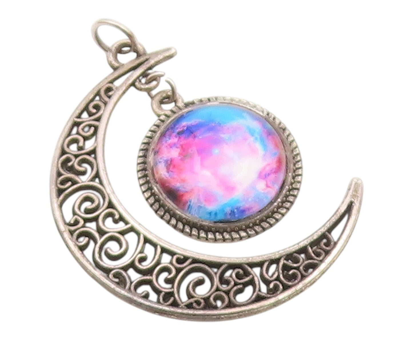 925 Sterling Silver  Vintage Swirl Pattern Crescent Moon Pendant  PT16732