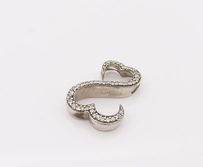 925 Sterling Silver Vintage Two Swirly Infinity Diamond Heart Pendant PT22031