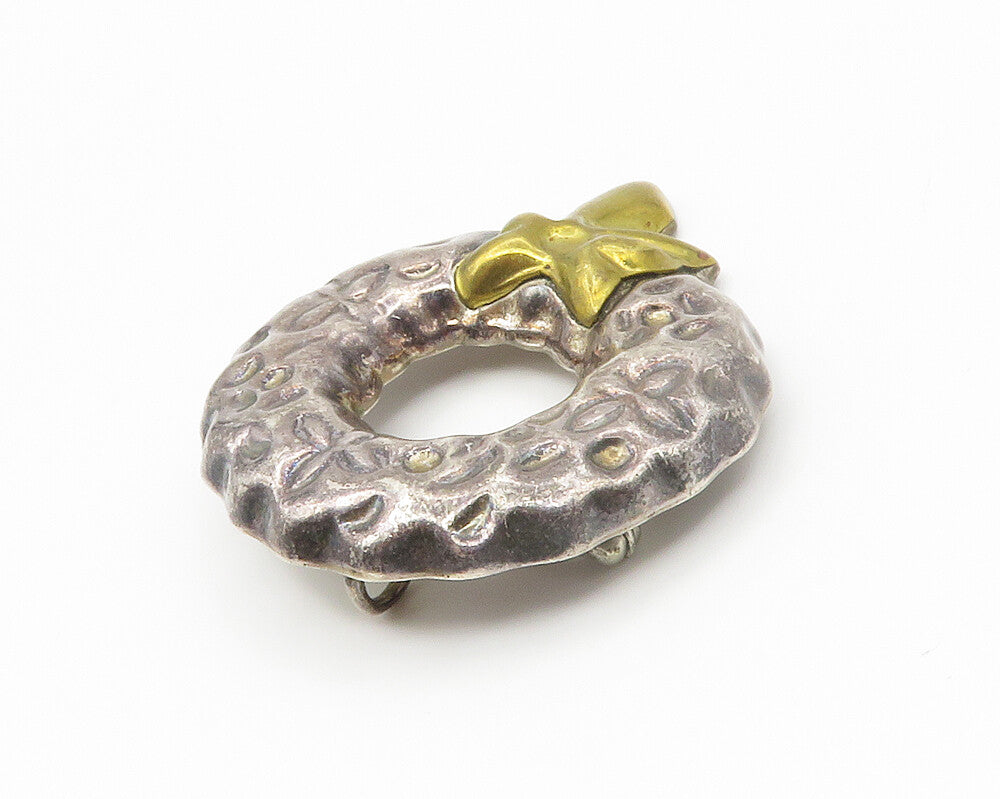 MEXICO 925 Sterling Silver  Vintage Two Tone Ribbon Wreath Brooch Pin  BP5340