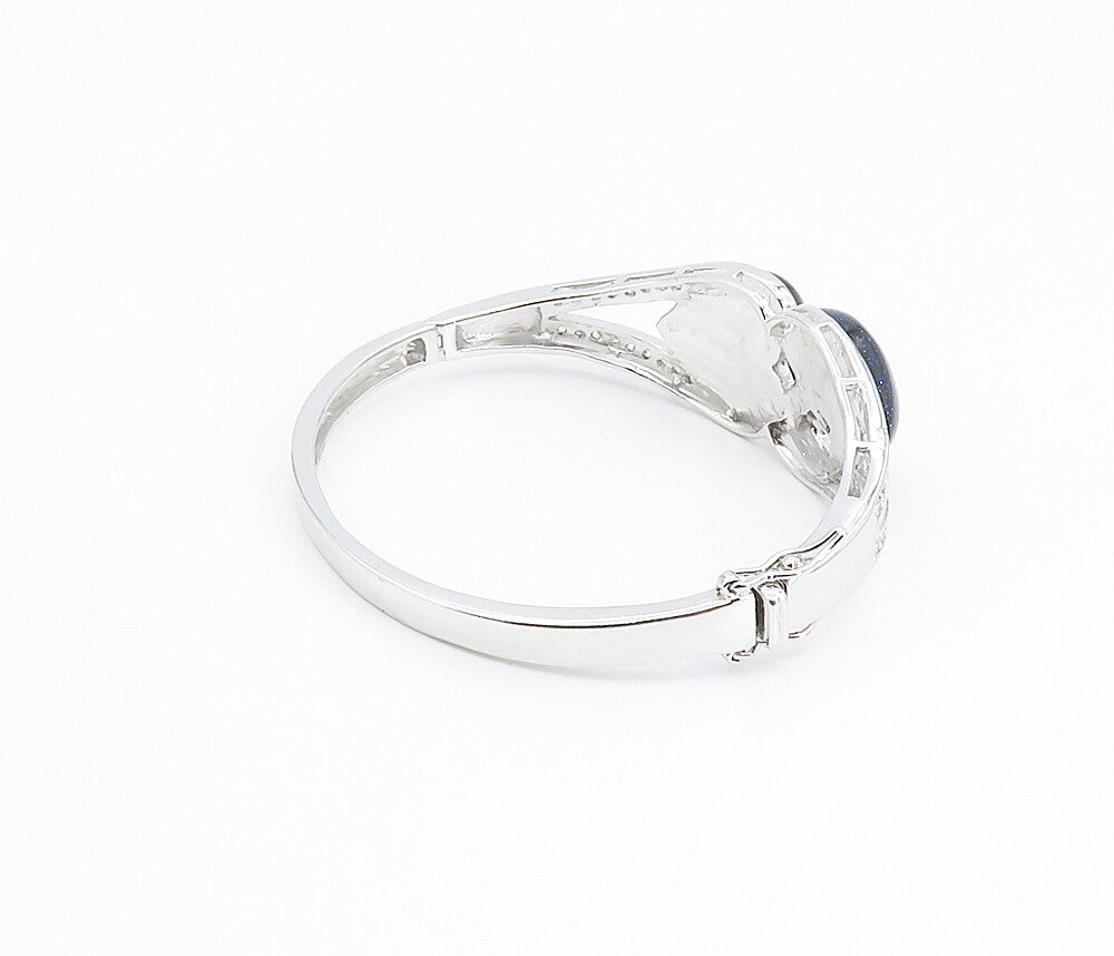 925 Sterling Silver  Blue Goldstone & Cubic Zirconia Bangle Bracelet  BT3466
