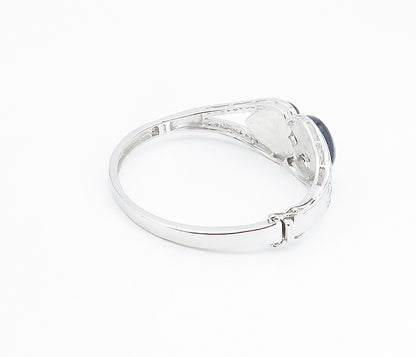 925 Sterling Silver  Blue Goldstone & Cubic Zirconia Bangle Bracelet  BT3466