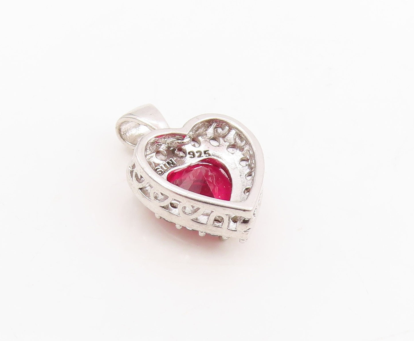 925 Sterling Silver Vintage Pendant CZ & Halo Topaz Love Heart Charm  PT25433