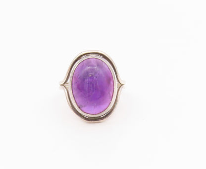 925 Sterling Silver Vintage Ring Large Cabochon Oval Amethyst  Sz 6  RG33089