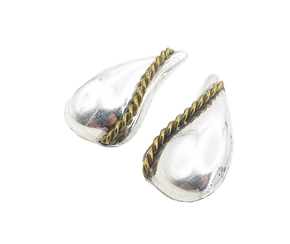 MEXICO 925 Sterling Silver  Vintage Two Tone Rope Twist Drop Earrings  EG4470