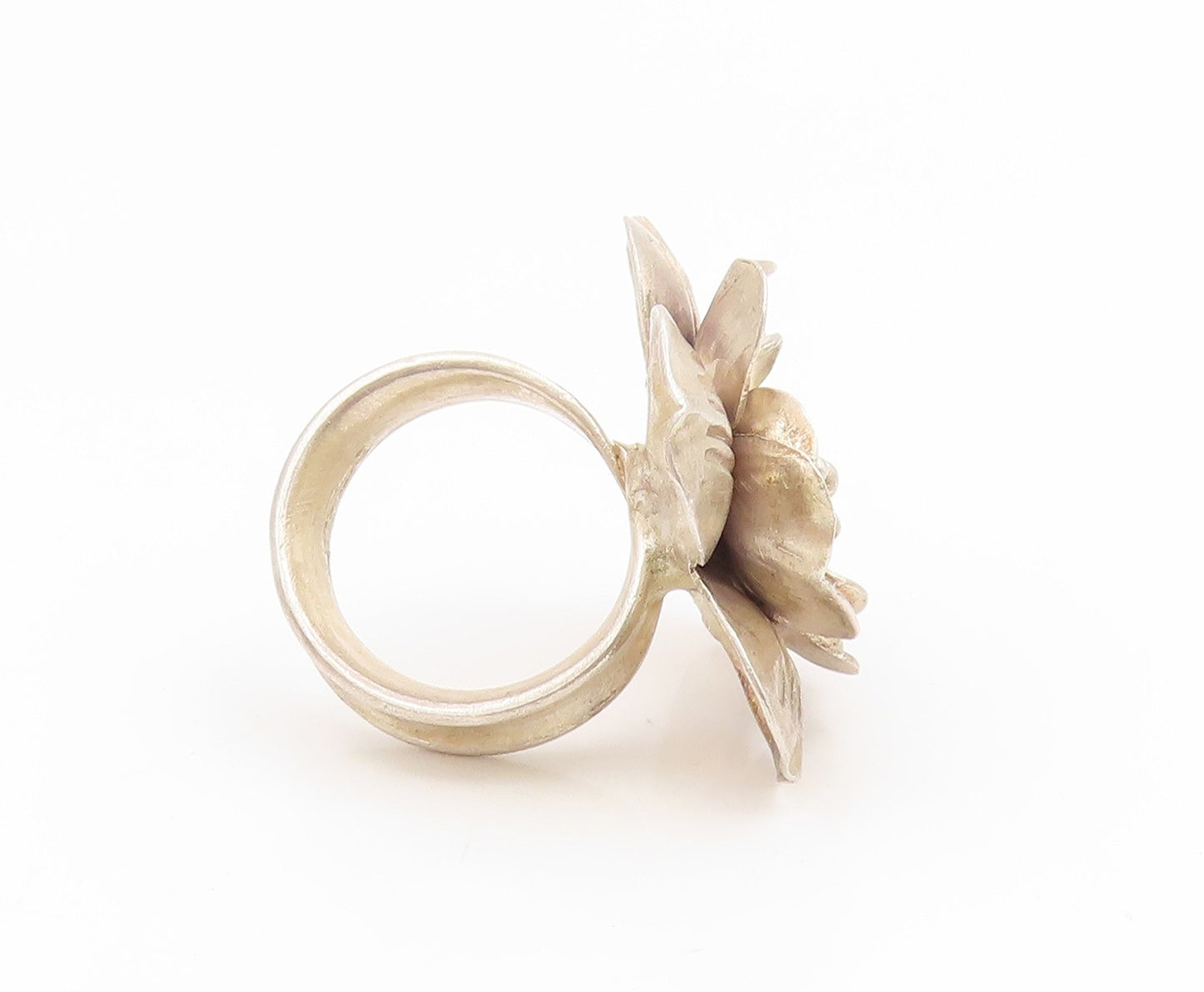 925 Sterling Silver Vintage Ring Modernist Etched Hibiscus Flower  Sz 5  RG35158