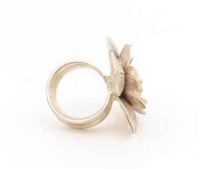 925 Sterling Silver Vintage Ring Modernist Etched Hibiscus Flower  Sz 5  RG35158