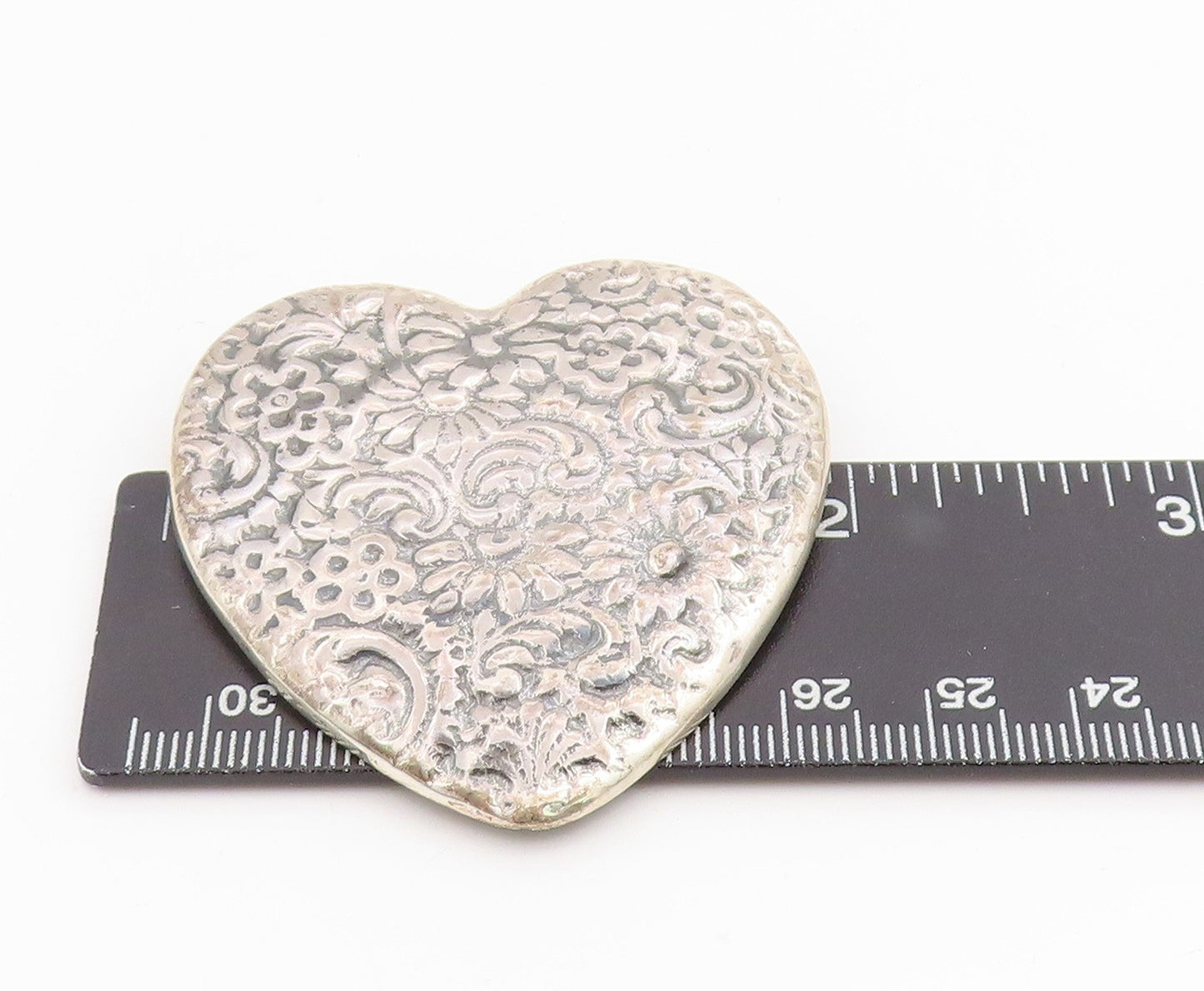 925 Sterling Silver Vintage Brooch Large Victorian Floral Love Heart Pin BP11987