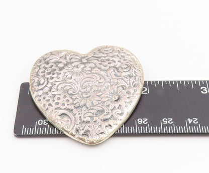 925 Sterling Silver Vintage Brooch Large Victorian Floral Love Heart Pin BP11987