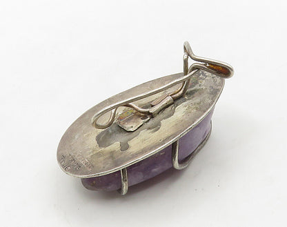 DESIGNER 925 Sterling Silver  Vintage Amethyst Handwrought Brooch Pin  BP6391