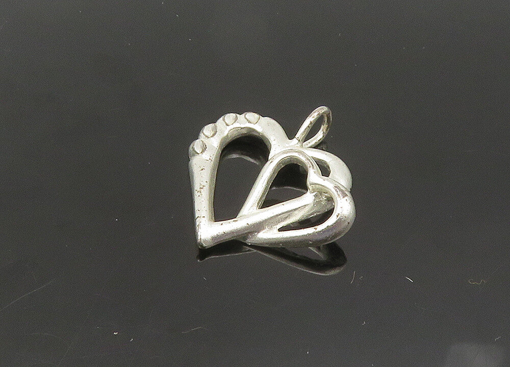 925 Sterling Silver  Vintage Shiny Diamond Cut Love Hearts Pendant  PT17286