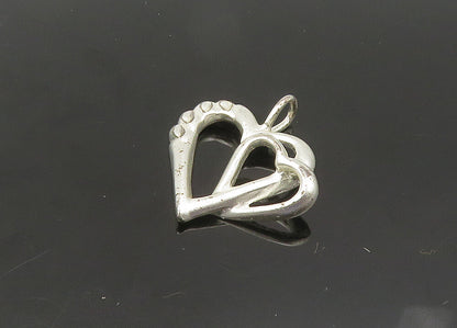 925 Sterling Silver  Vintage Shiny Diamond Cut Love Hearts Pendant  PT17286