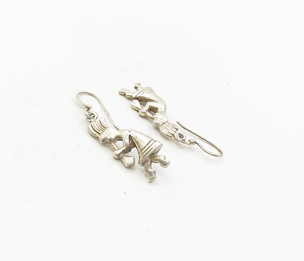 925 Sterling Silver  Vintage Petite Kokopelli Dancer Dangle Earrings  EG4893