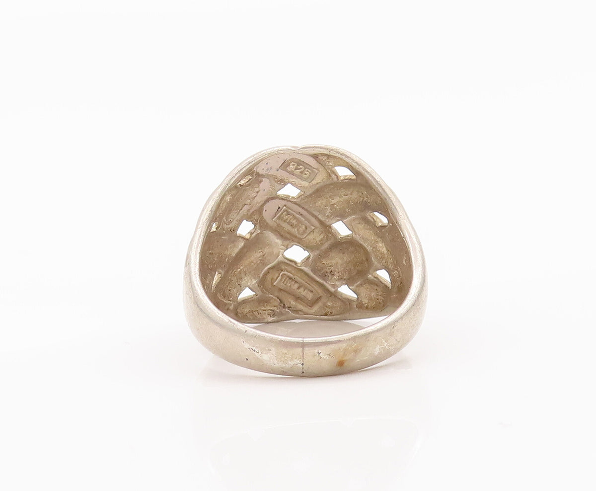 925 Sterling Silver Vintage Ring Solid Broad Carved Woven Effect Sz 8  RG27738