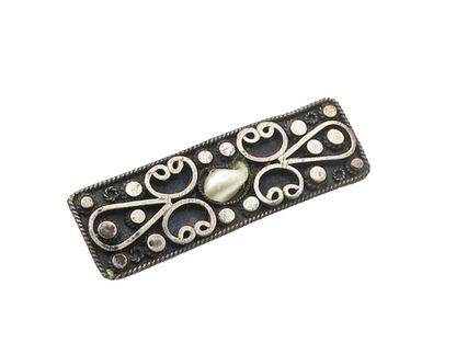 ISRAEL 925 Silver  Vintage Antique Pearl Pretzel Swirl Brooch Pin  BP6924