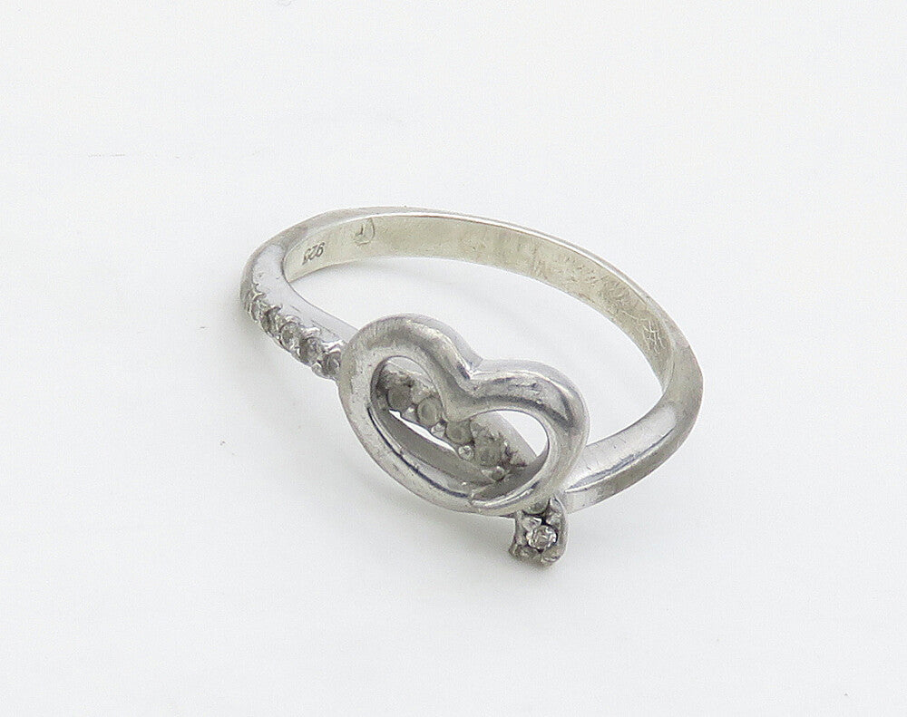 925 Sterling Silver  Vintage Topaz Open Love Heart Band Ring Sz 7.5  RG16208