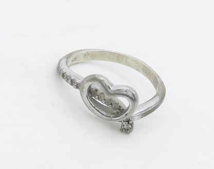 925 Sterling Silver  Vintage Topaz Open Love Heart Band Ring Sz 7.5  RG16208