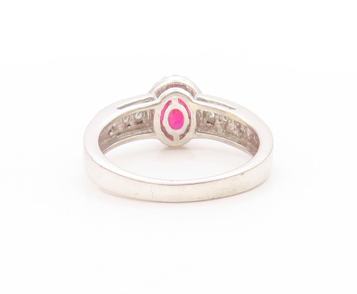 925 Sterling Silver Vintage Ring Oval Ruby & CZ Beaded Rope Band  Sz 6  RG33686