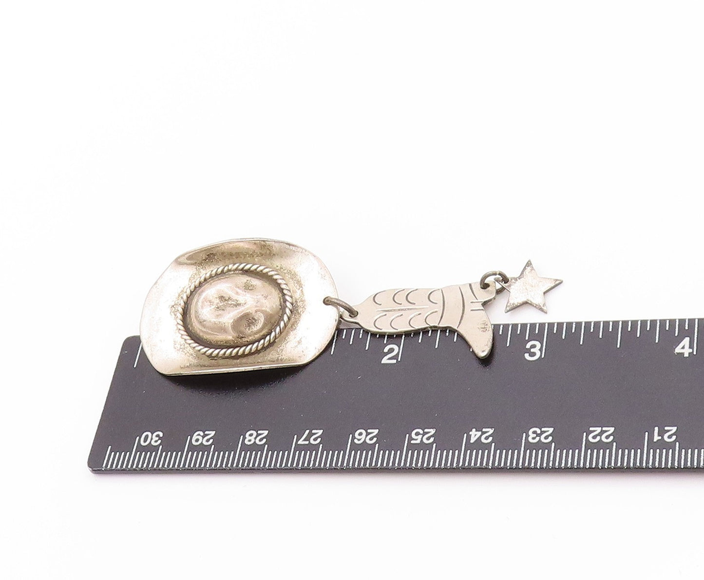 925 Sterling Silver Vintage Brooch Cowboy Hat With Dangling Boots & Star BP11649