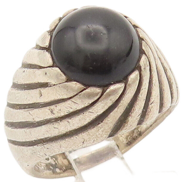 925 Sterling Silver Vintage Ring SARAH COVENTRY Etched Lines Onyx Sz 7  RG27938