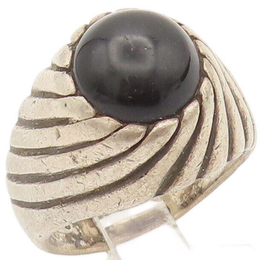 925 Sterling Silver Vintage Ring SARAH COVENTRY Etched Lines Onyx Sz 7  RG27938