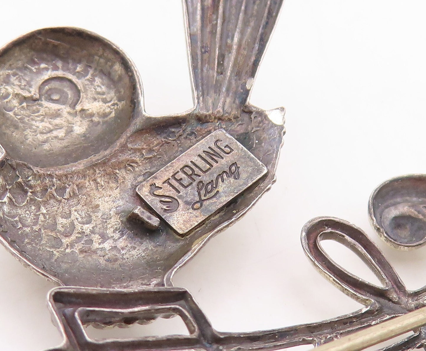 925 Sterling Silver Vintage Brooch Pin LANG Chirping Bird Musical Note  BP11255