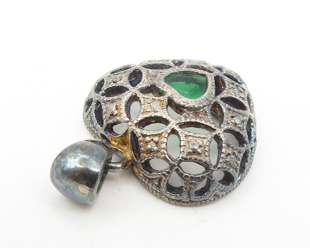 AVON 925 Sterling Silver  Vintage Green Topaz Love Heart Dome Pendant  PT9215