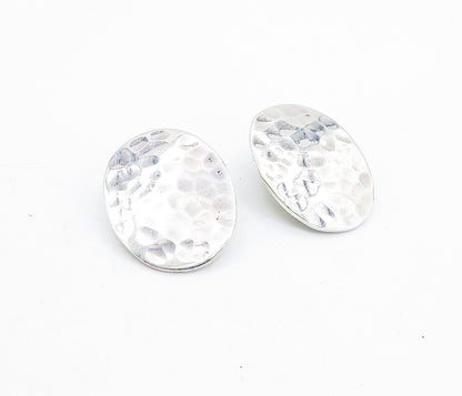 925 Sterling Silver  Vintage Shiny Hammered Oval Non Pierce Earrings  EG2840