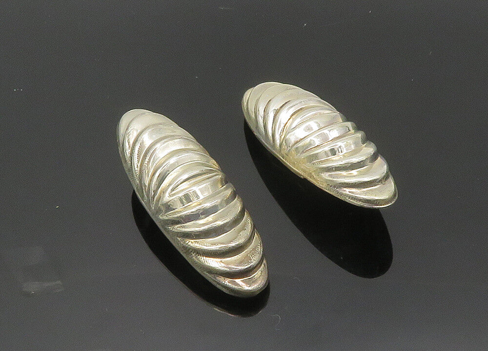 TULLA BOOTH 925 Silver  Vintage Shiny Fluted Dome Non Pierce Earrings  EG10045