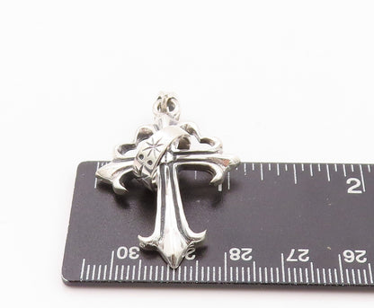 925 Sterling Silver Vintage Pendant Etched Religious Cross With Ring  PT24014