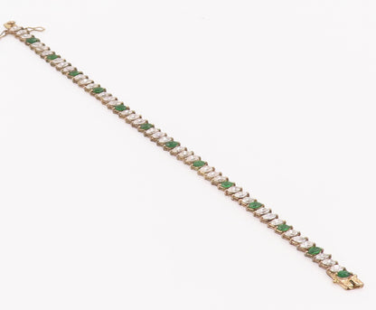 925 Sterling Silver Vintage Bracelet Marquise Cut Green White CZ  BT10430