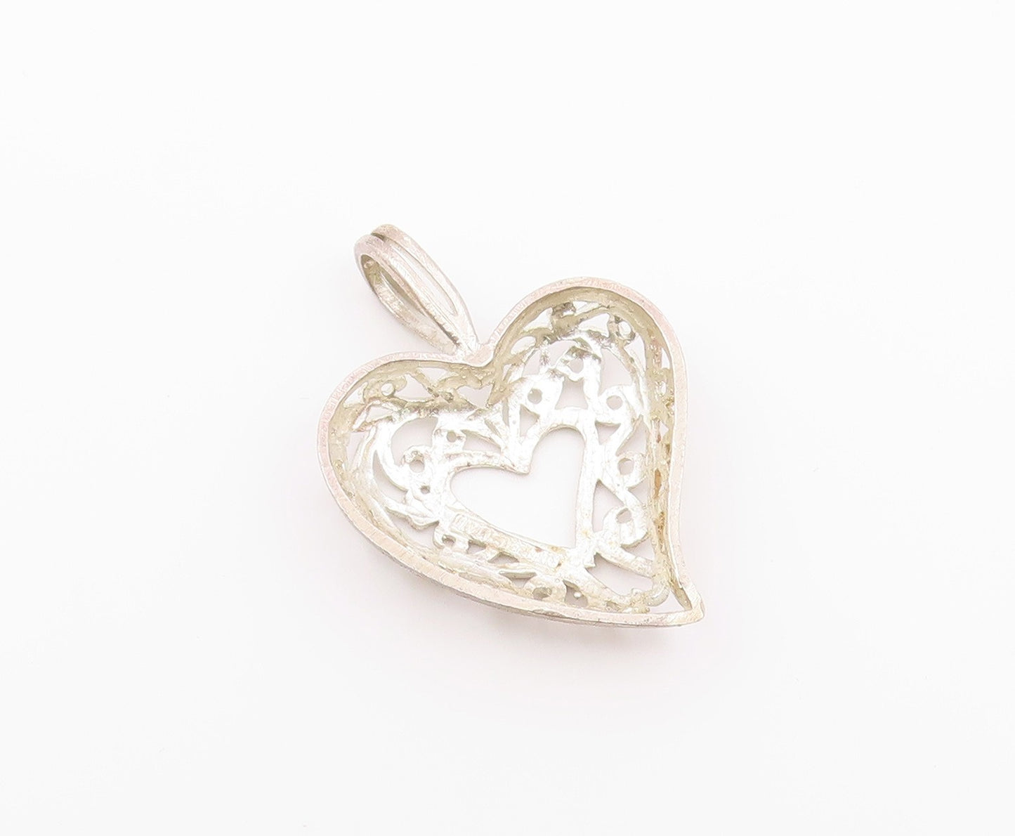 925 Sterling Silver  Vintage Shiny Diamond Cut Love Heart Pendant  PT17057