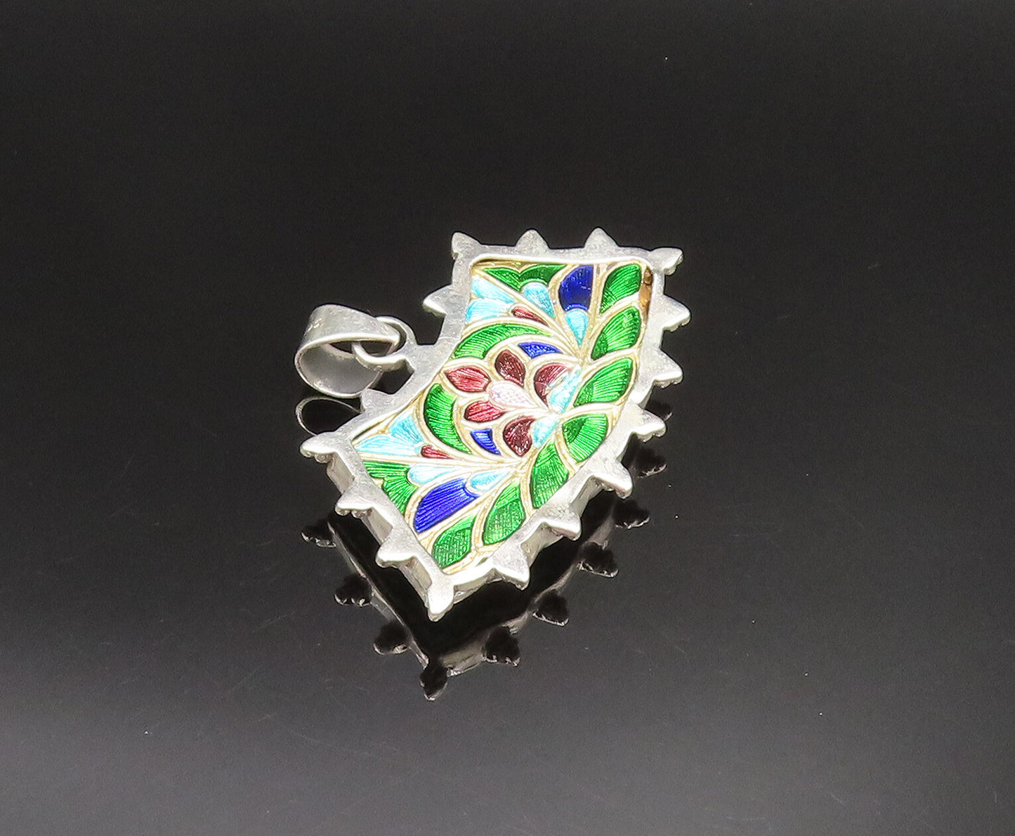 925 Silver  Vintage Double Sided Floral Enamel Cubic Zirconia Pendant  PT21004