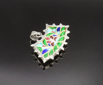 925 Silver  Vintage Double Sided Floral Enamel Cubic Zirconia Pendant  PT21004