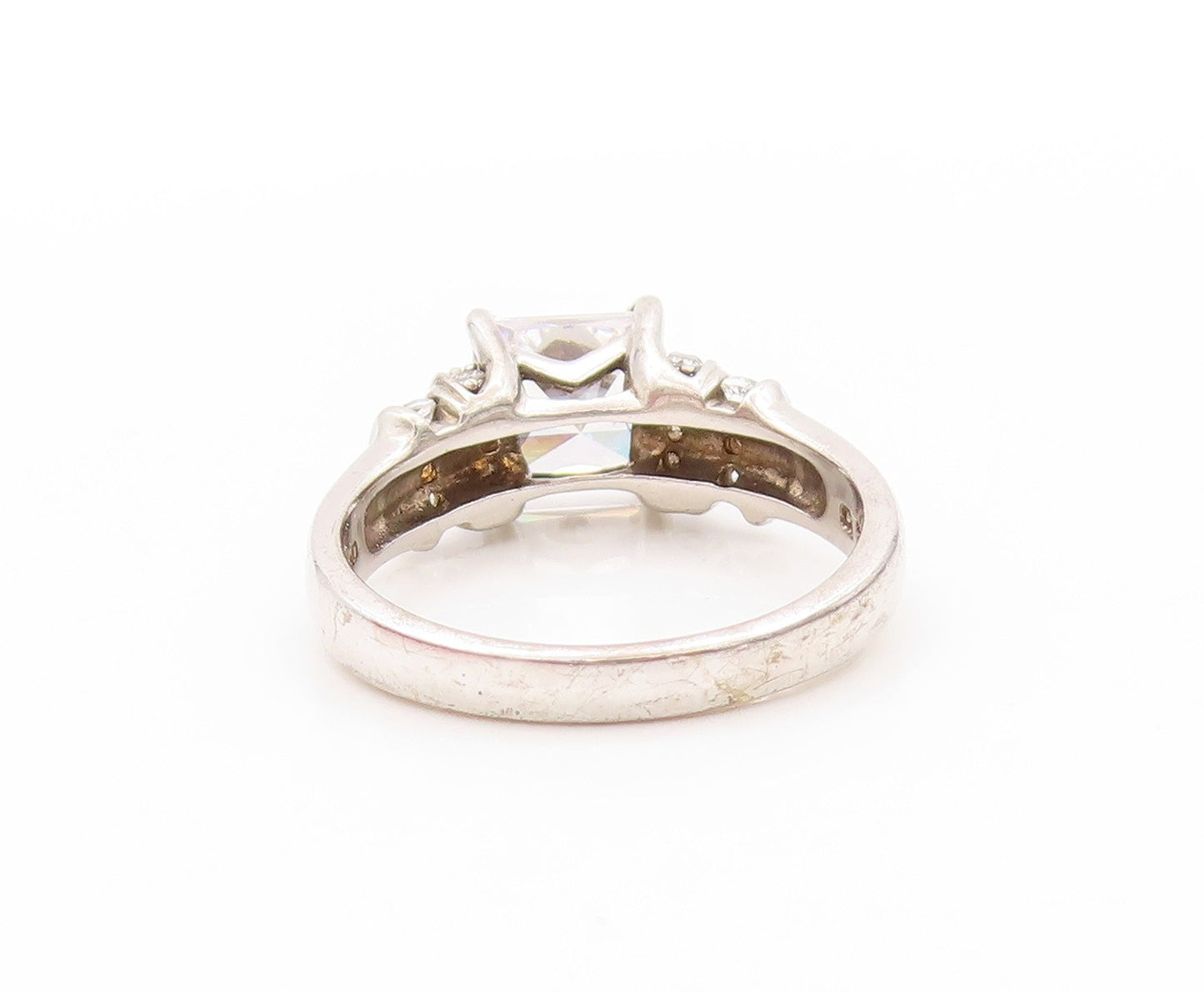 925 Sterling Silver Vintage Ring Square Cut & Round Band Inlay CZ  Sz 7  RG32735