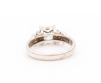 925 Sterling Silver Vintage Ring Square Cut & Round Band Inlay CZ  Sz 7  RG32735