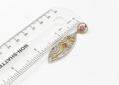 925 Sterling Silver  Vintage Red Topaz Shiny Two Tone Twist Pendant  PT17262