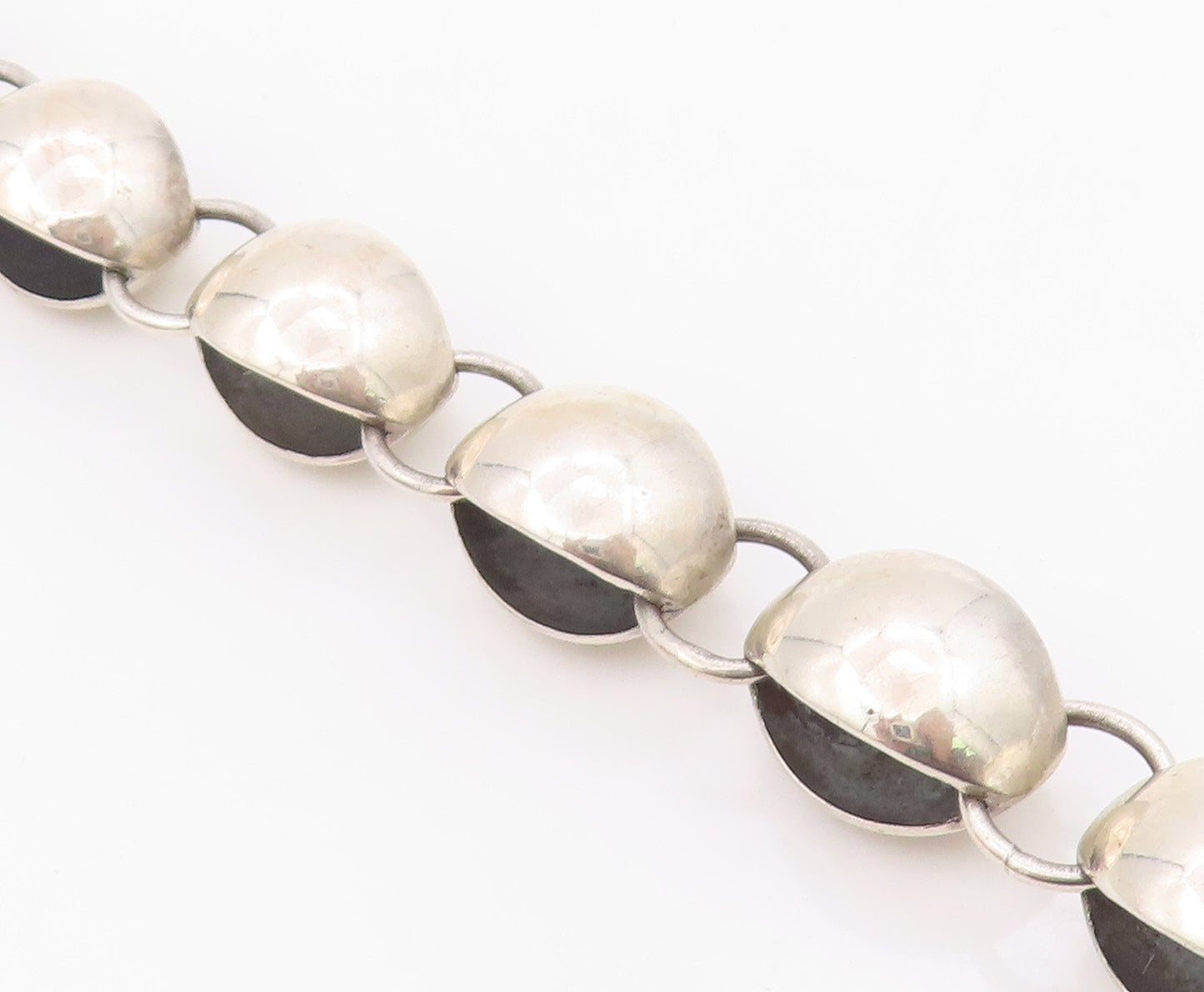 925 Sterling Silver Vintage Bracelet Chunky Puffy Sculptural Bead Link  BT12141