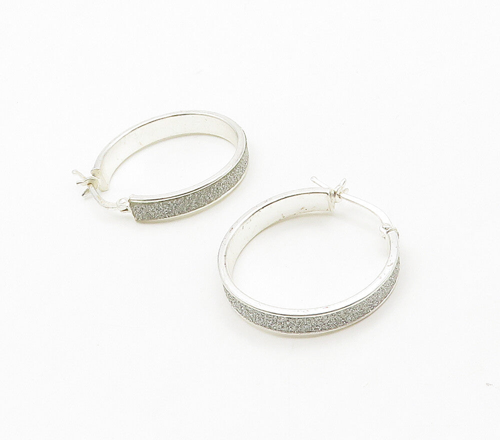 925 Sterling Silver  Sparkling Frosted Round Hoop Earrings  EG8347