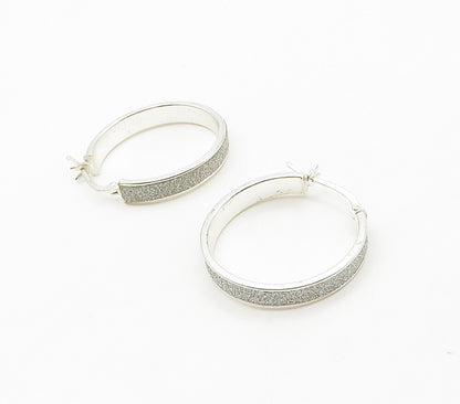 925 Sterling Silver  Sparkling Frosted Round Hoop Earrings  EG8347