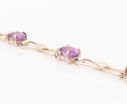 925 Sterling Silver Vintage Bracelet Elegant Amethyst & Ribbon Bow Link  BT12109