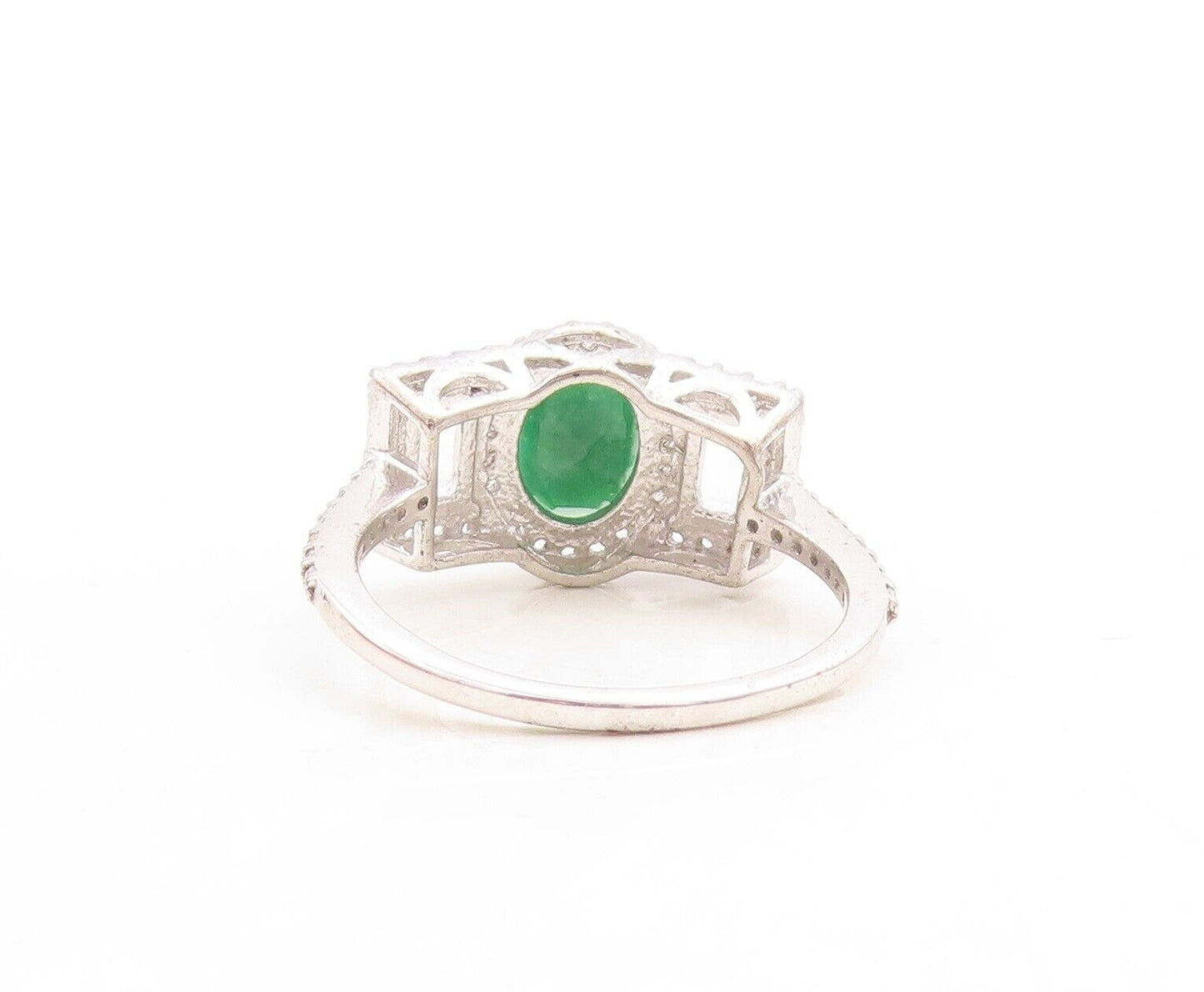 925 Sterling Silver Vintage Ring Real Emerald Inlay Topaz   Sz 7.5  RG30084